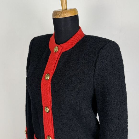 Vintage 1980s Adolfo New York Black Boucle Long Cardigan Knit Coat Dress - Picture 8 of 14